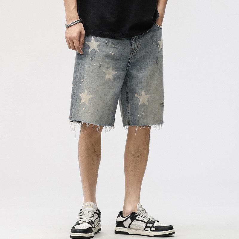 Binchi Keji Travel Men's Summer Retro American Denim High Street Loose Straight Shorts Cm