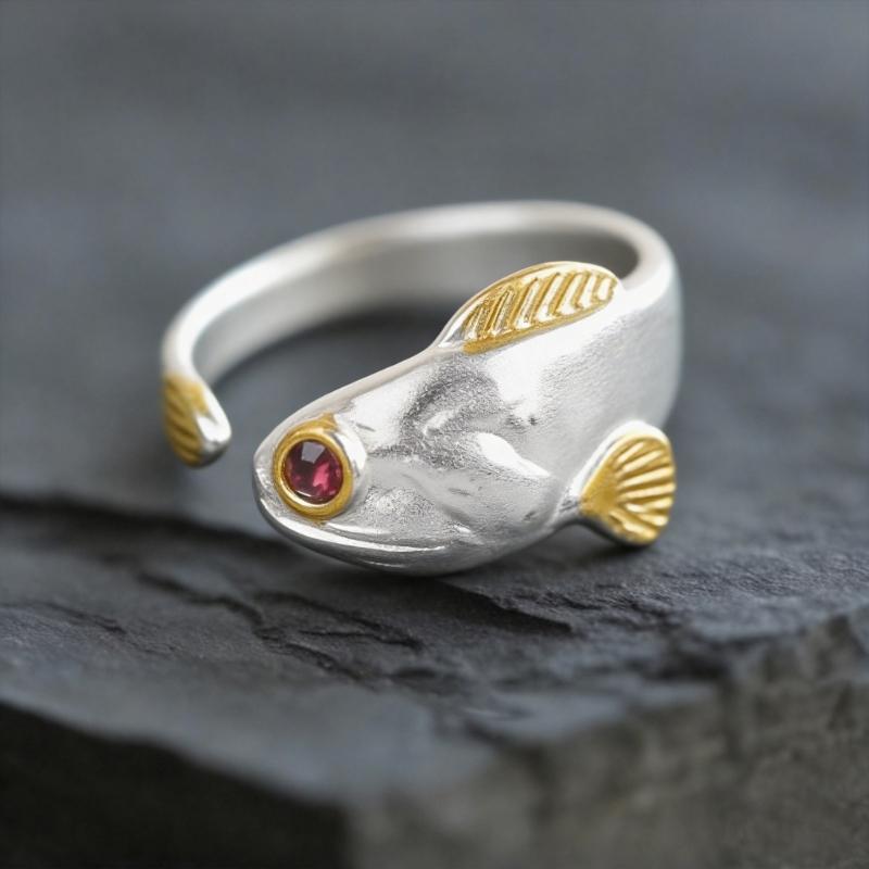 Openable Goldfish Jewelry Ring Double Color Design Lightweight Alloy Craft Perfect For Gift Exchange