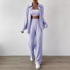 Autumn and Winter Solid Color Button Cardigan Lapel Casual Fashion Women's Two-piece Set