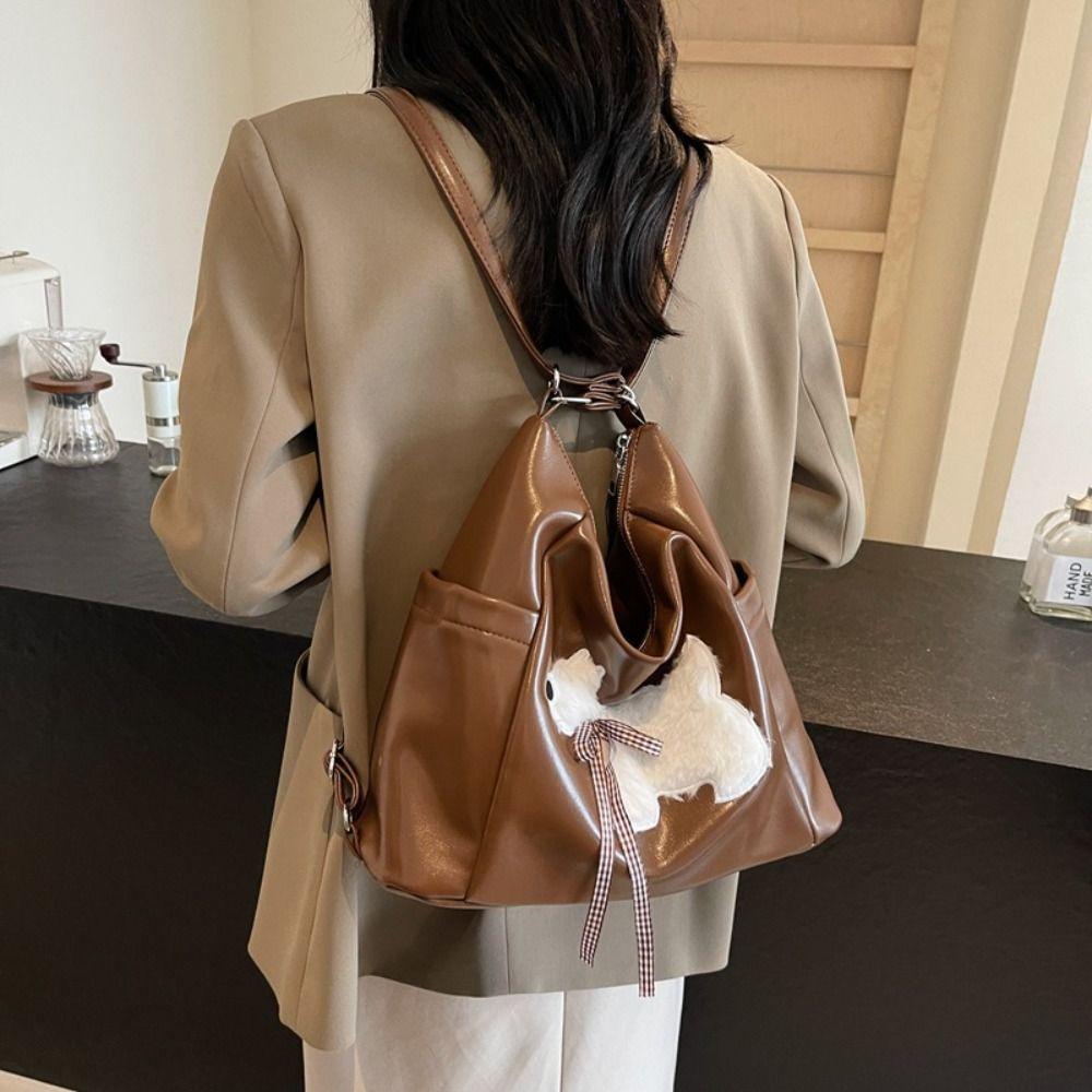 Korean Style Bow Puppy Crossbody Bag Large Capacity Shoulder Tote Handbag  Girls