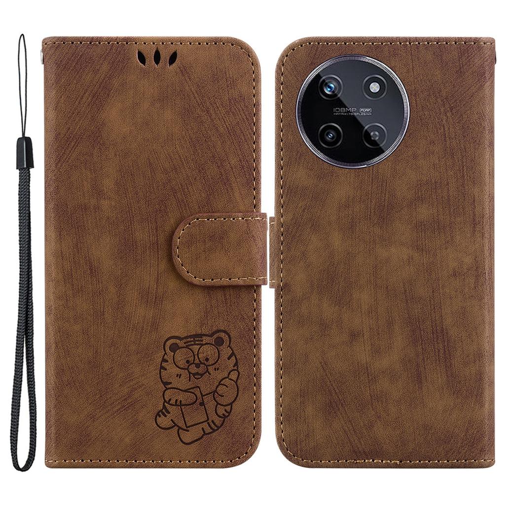 For Realme 11 4G (159.9x73.3x7.95mm) Phone Case Wallet Cover Tiger Pattern Imprinted