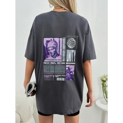 Cottnline Musterbedrucktes T-Shirt mit überschnittenen Schultern und kurzen Ärmeln