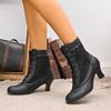 Bottes de Mariage de Mariée pour Femmes à Bout Fermé, Talon Moyen, Lacets, Satin, Dentelle, Grandes Tailles, Lolita, Style Victorien, Chaussures Rétro