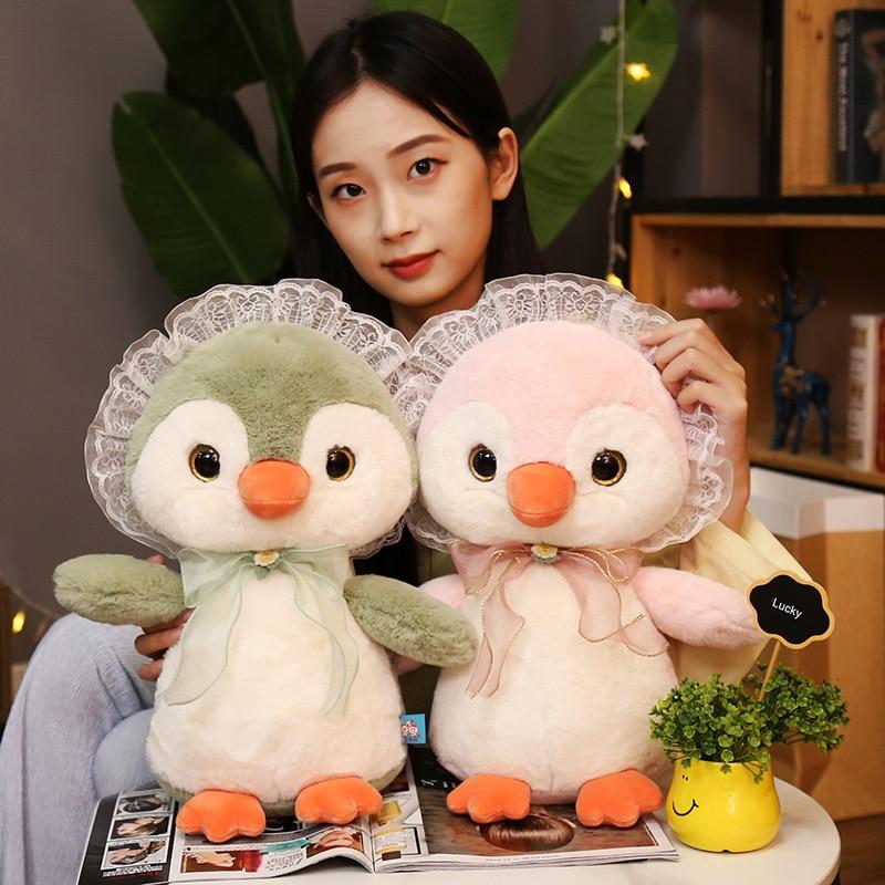 1pc 28 /38 /50cm Cute Penguin Plush Pillow Toys Lovely Penguin With Lace Dolls Stuffed Soft For Girls Appease Playmate Pillow Gift
