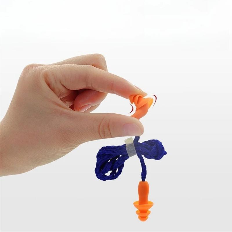 10pcs Silicone Corded Ear Plug with Lanyard Reusable Hearing Protection Noise Reduction Safe Work Comfortable Earplugs Earmuff