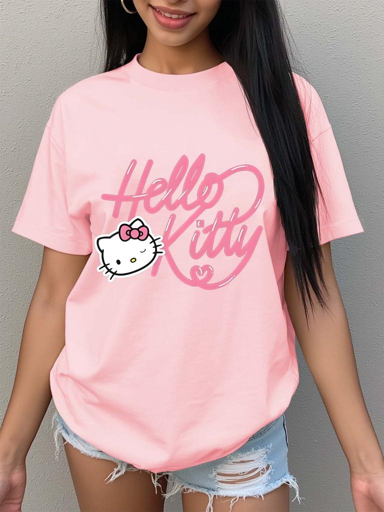 Sanrio SpringSummer New Print TShirt Womens Casual Trendy Versatile Loungewear Crew Neck TShirt Simple Fashion Short Sleeve