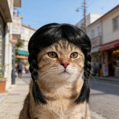 Funny Black Double Ponytail Pet Wig with Adjustable Strap Novelty Dog Cat Cosplay Accessory for Halloween Christmas Parties Festivals