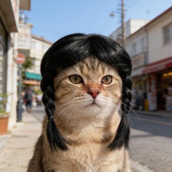 Funny Black Double Ponytail Pet Wig with Adjustable Strap Novelty Dog Cat Cosplay Accessory for Halloween Christmas Parties Festivals
