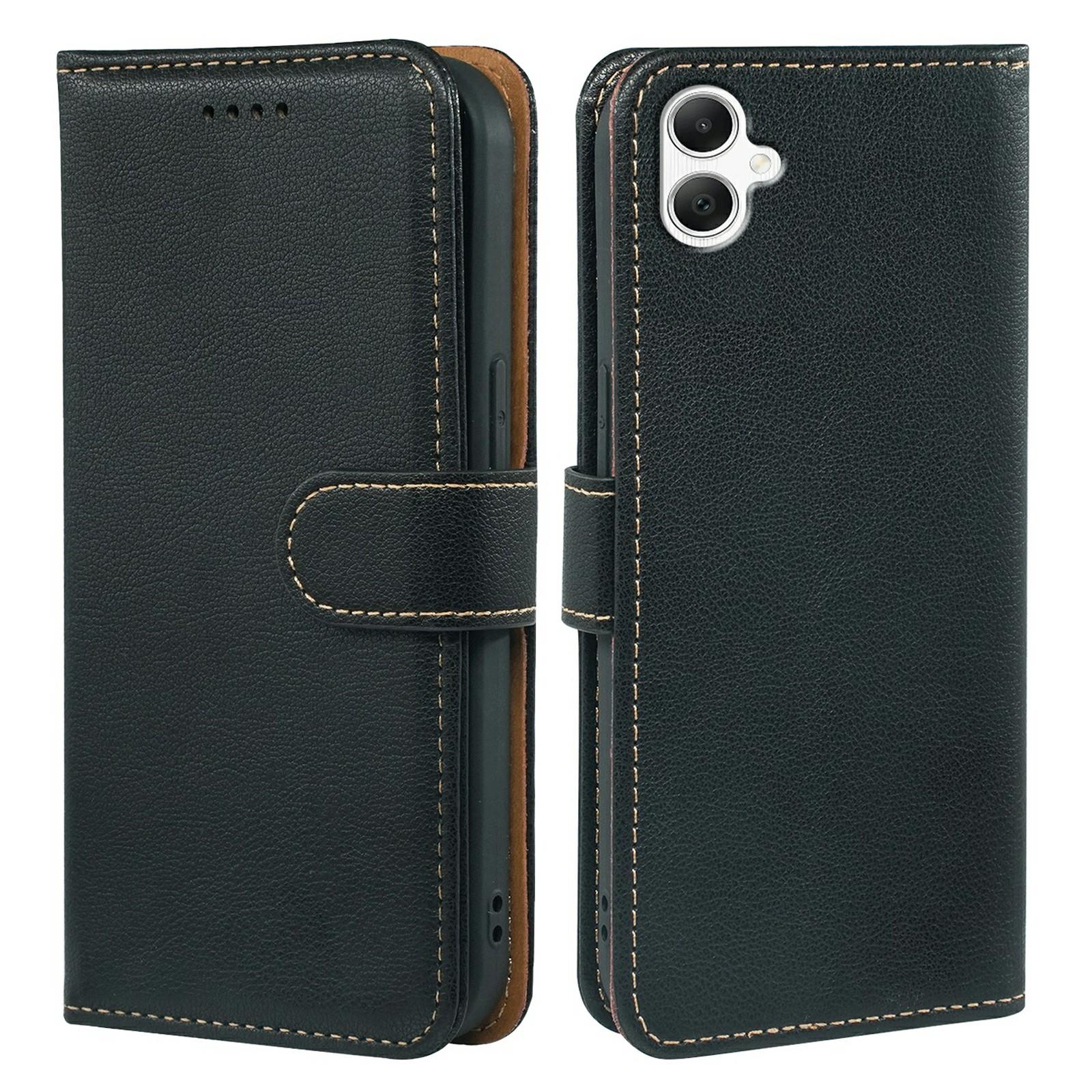 

For Samsung Galaxy A05 4G Case RFID Blocking Wallet Litchi Texture Leather Phone Cover Magnetic Clasp Black