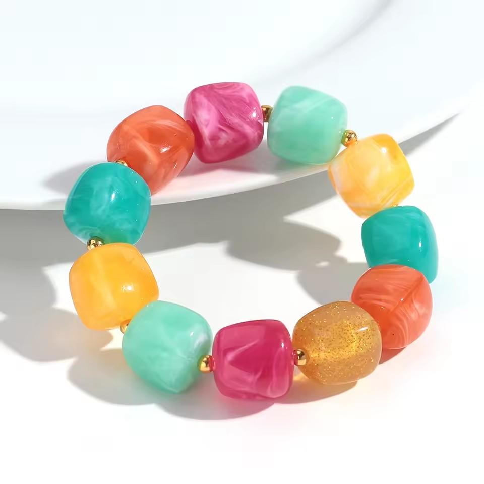 New Trendy Inlaid Golden Beads Wide Bangle for Women Vintage Resin Studs Geometric Chunky Bracelets HipHop Punk Jewelry Gift