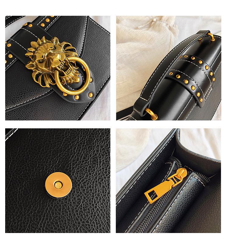 Dámská retro kabelka s nýty a lví hlavou 2025: Evropská a americká móda crossbody/taška přes rameno