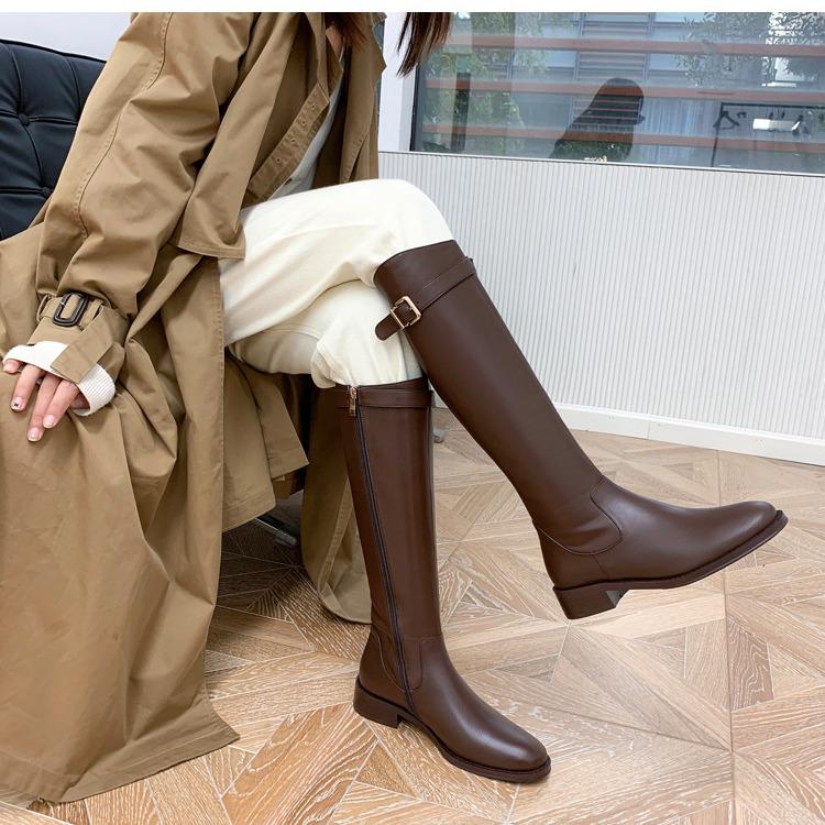 

Женские сапоги-жокеи до колена на низком каблуке с круглым носком, 2024 37