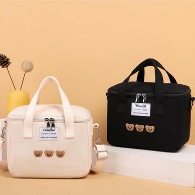 Cute Bear Lunch Bag Insulated Canvas Cooler Handbag Aluminium Foil Thermal Food Box Family Picnic Dinner Container
