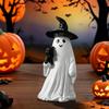 Halloween Ghost Figurine White Ghost Holding Pumpkin Cat Spooky Resin Ornament Engraved Halloween Decoration