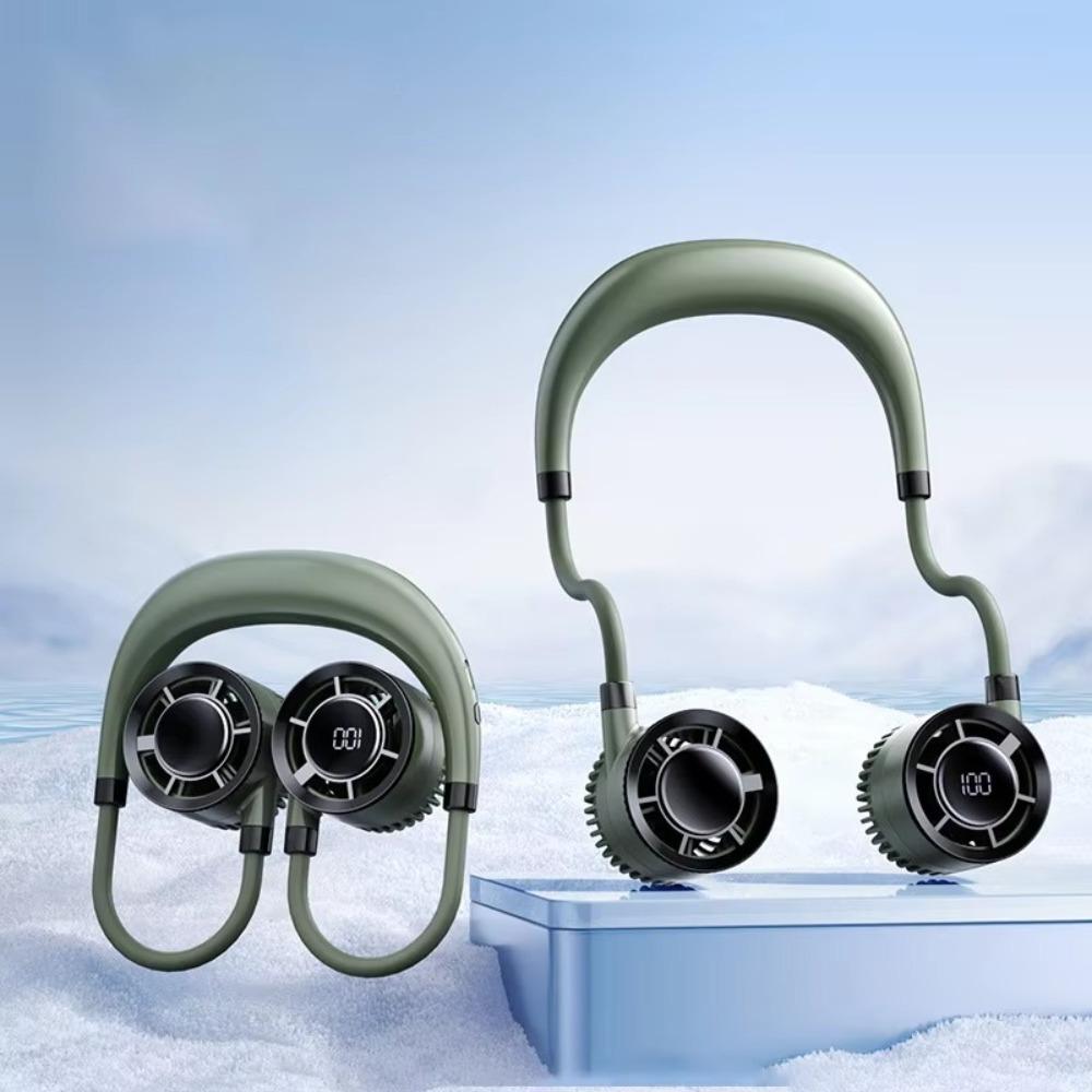 

USB Rechargeable Double Headed Fan Portable Wearable Face Blower Sports Activities Shopping Travel