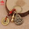 Zodiak Benming Buddha Nyckelring med Åtta Skyddsgudar & Fem Kejsarmynt Ihålig Kalebass Design
