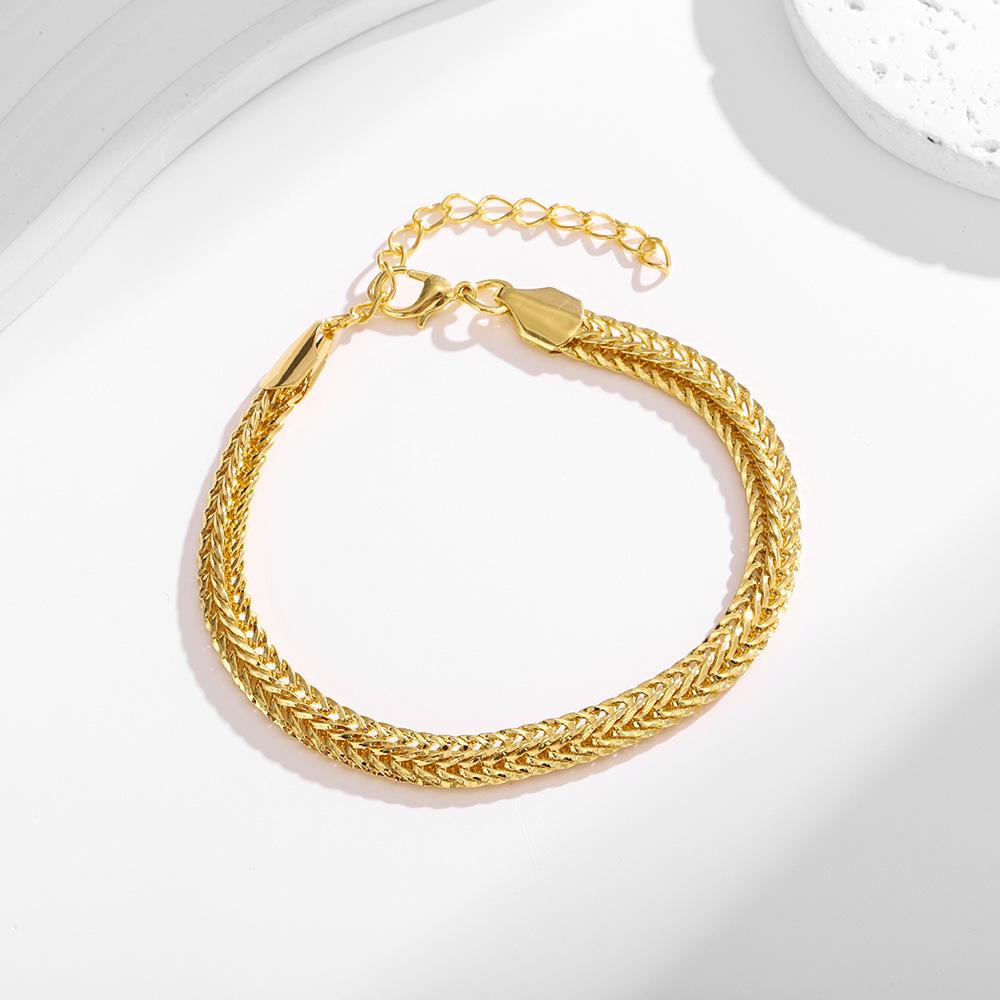 Women's Minimalist Gold-Toned Foxtail Chain Jewelry Set – Necklace, Bracelet, and Earrings In European and American Style