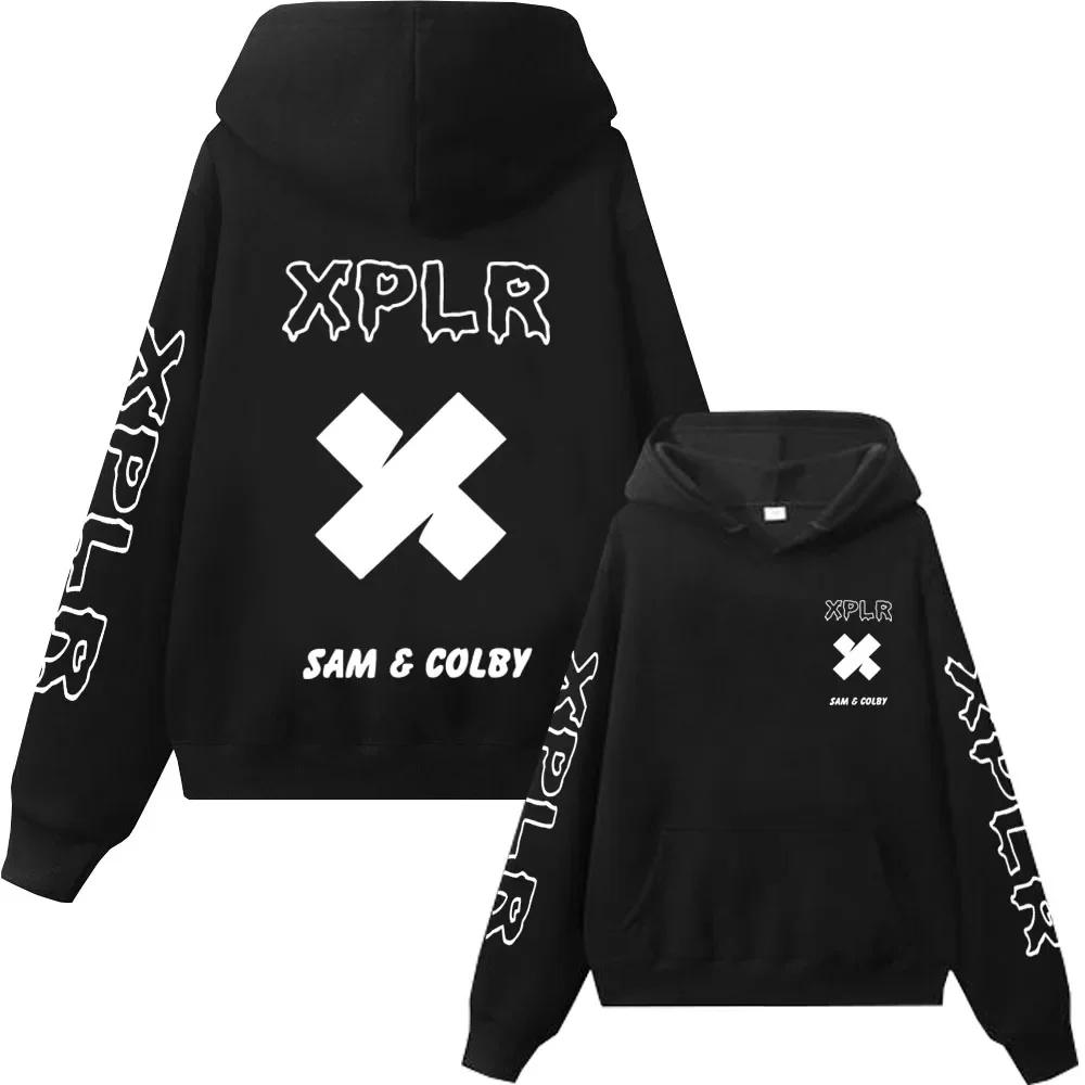 

2024 модная толстовка с капюшоном для мужчин Xplr Hoodie Sam and Colby Chainlink Merch Heart Shaped Printed Sweatshirt для мужчин и женщин с длинным рукавом S чёрный