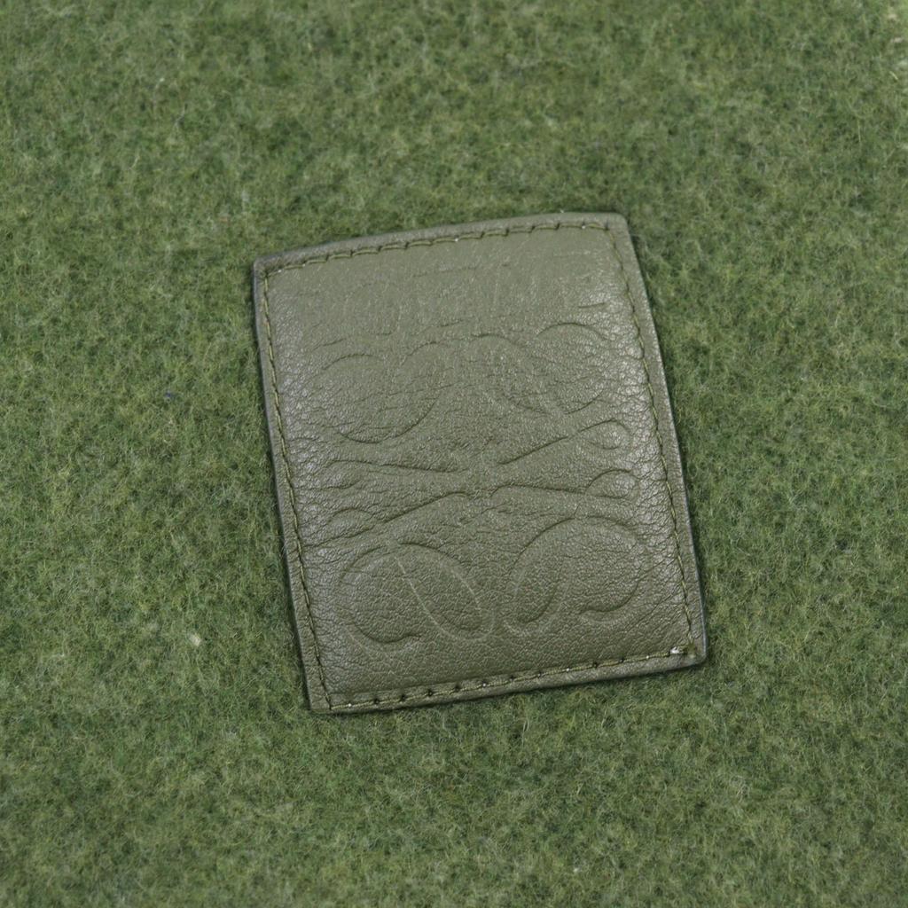 Great LOEWE Scarf Reversible Anagram logo leather patch Khaki Green Beige Gray wool Used