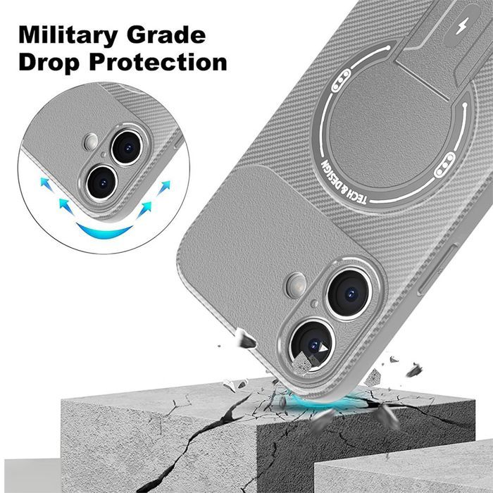 Protective Case - BOOLING - for iPhone 17 - Silicone with Magnetic Circle and Stand - Grey