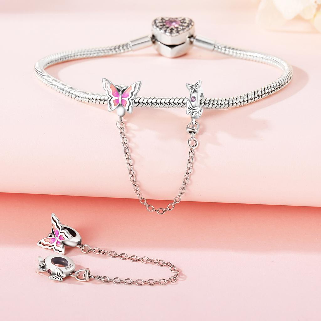 Original Copper Charms Luxury Butterfly Insect Safety Chain Beads Fit Bracelet Diy Women Making Delicate Gift