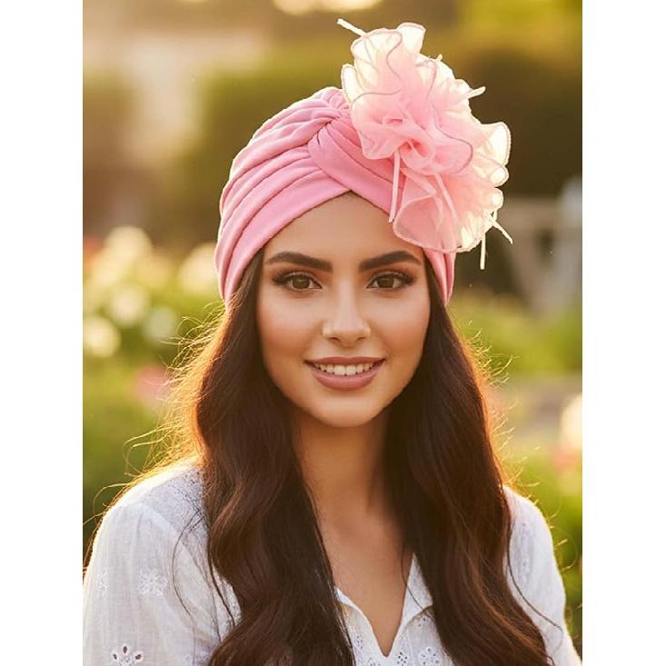 Headwrap Hair Turbans African Turban Flower Pearl Crystal Twisted Head Turban for Women Fashion