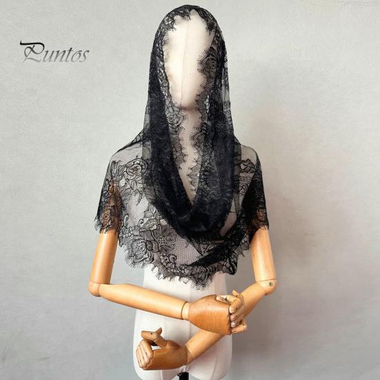 Spitzenschleier für die Braut, durchsichtige Spitze, dünne Mantilla, Blumenstickerei, reine Farbe, heilig, traditionell, Vintage, Hochzeit, Abschlussball, besondere Anlässe, Kopfbedeckung