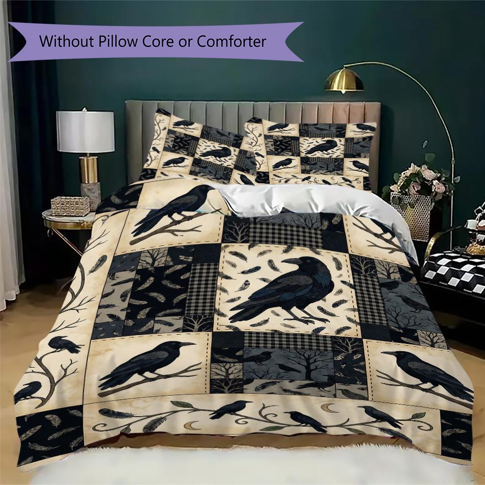 Decorazione Corvo Pattern Set Copripiumino Copripiumino Federa Decorazione Casa Regalo di Compleanno (1 * copripiumino + 2 * federe senza imbottitura)51