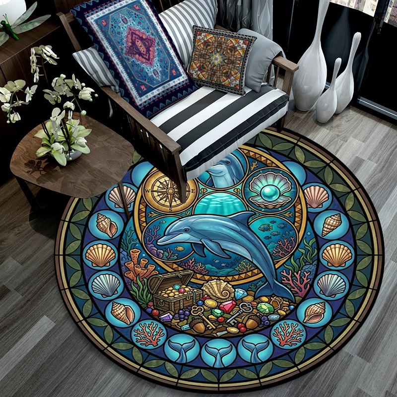 Marine Life Glass Round Area Rug Under Office Chairs Bedroom Living Room Home Decor
