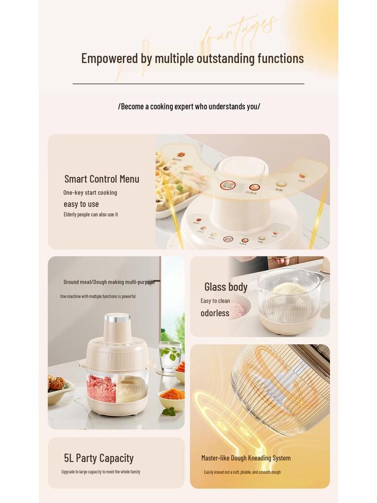 Multi-Functional Electric Meat Grinder & Dough Kneader: Household Processor for Meats, Dough, Baby Food & Vegetables