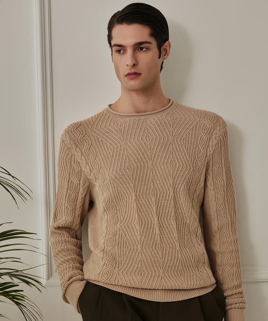 THEKNITCOMPANY (M) Abis Linen Aran Cable Crewneck 3 Colors
