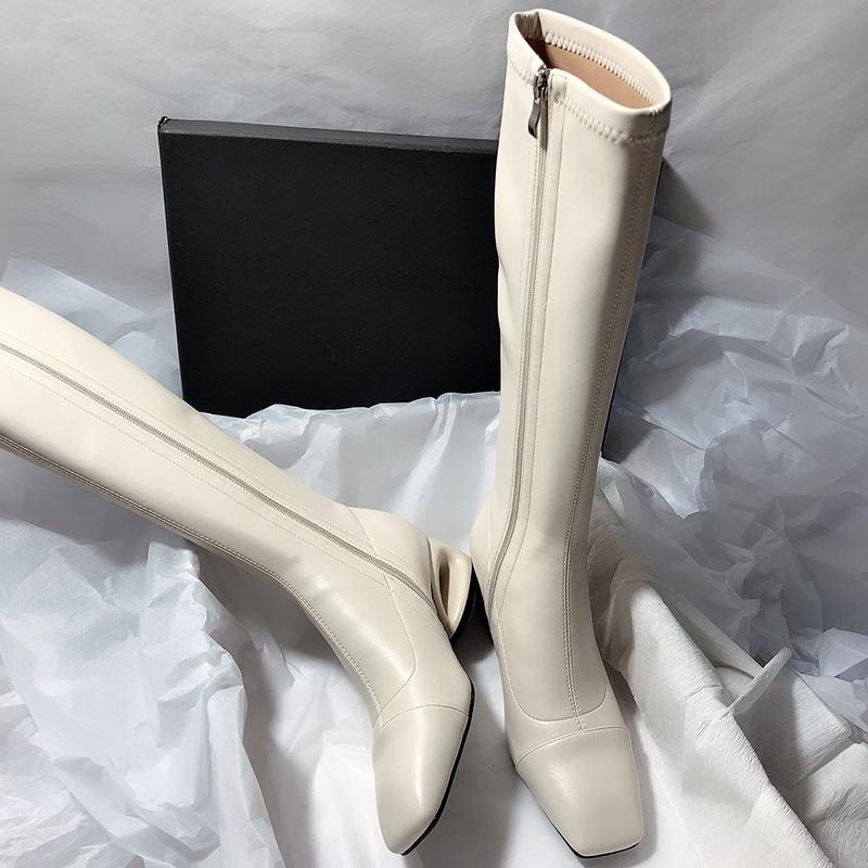 Fashion Vintage Low Heel Woman Knee High Boots Shoes Fashion Ladies Elegant Square Toe Knight Booties