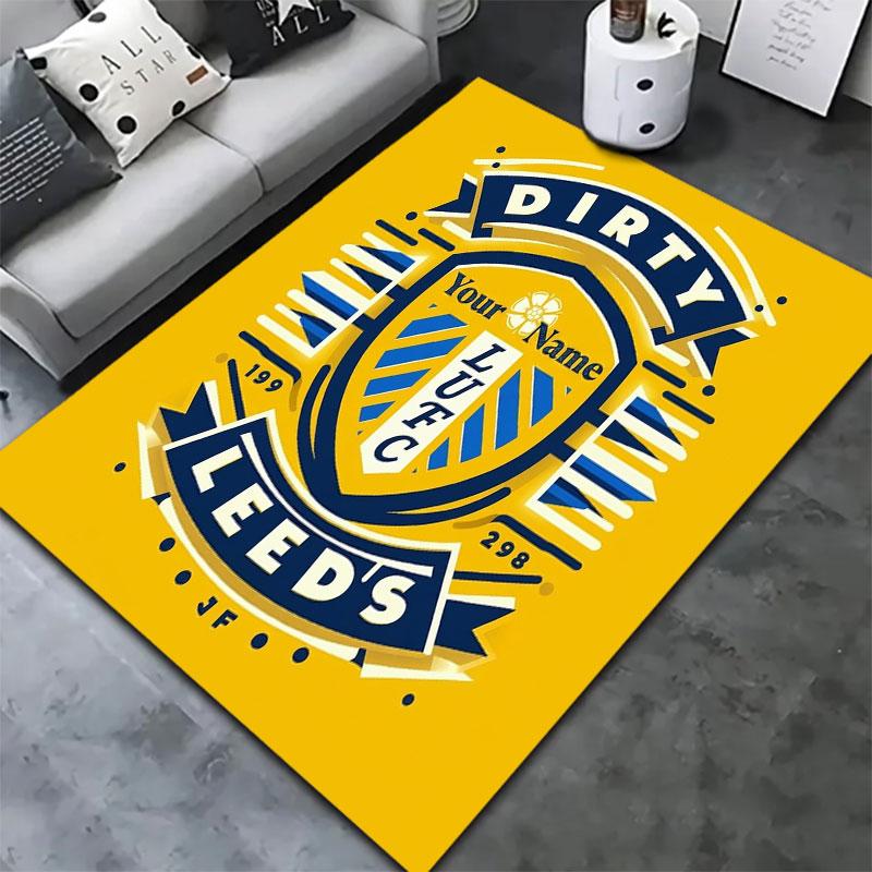 Προσαρμοσμένο Χαλί με Όνομα Leeds United για Σαλόνι, Υπνοδωμάτιο, Διακόσμηση Καναπέ Σπιτιού, Αντιολισθητικό Πατάκι Δαπέδου για Παιχνίδι Παιδιών