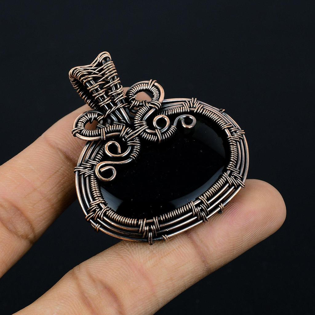 Black Onyx Jewelry, 999 Copper Wire Wrapped Pendant Handmade Gemstone Jewelry, Gifts For Wife Brand New Pendant