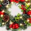 40CM Christmas Wreath with Red Berries, PE Leaves, and Pine Cones Ornaments