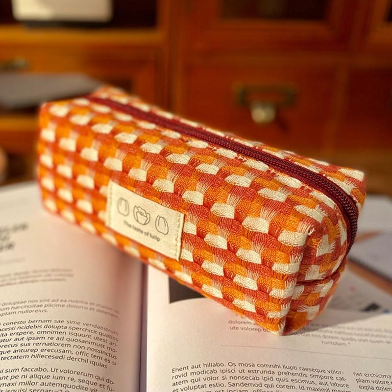 Woven Fabric Pencil Case Large Capacity Pencil Bag Multipurpose Pen Pouches for Students Women School Office Daily Use