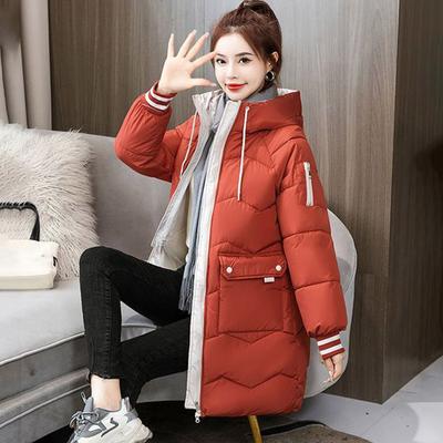 Cotton Jacket Women Medium-length Autumn and Winter Warm Thickened Loose Big Yards Jacket Hooded Comfortable Leisure Solid Color Jacket