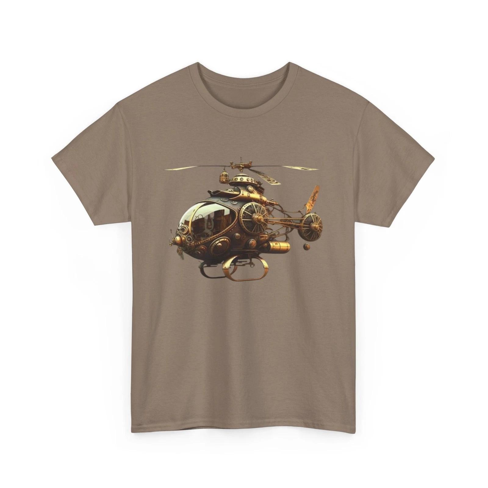 Graphic Steampunk Helicopter Printed T shirt Art Nouveau Vintage Victorian Retro 3XL