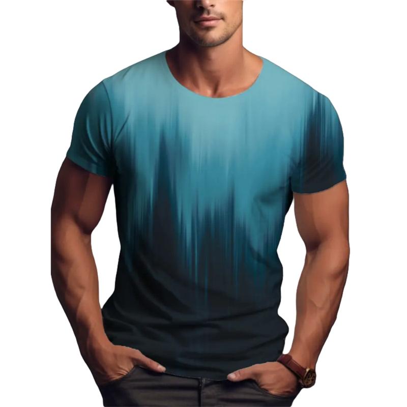 Einfache Mode Farbverlauf T-Shirts Für Männer Sommer Trend Streetwear 3D Gedruckt Kurzarm Locker Atmungsaktiv