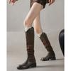 Cowhide Version~ Genuine Leather Stacked Long Boots Retro Thick Heel Western Cowboy Boots Female Knight Boots V-mouth Boots
