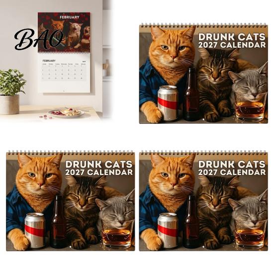 Gift for Cat Owners Fans 2027 Drunk Cats Calendar, Funny Wall Calendar with 12 Hilarious Drinking Illustration, Monthly Planner Home Office