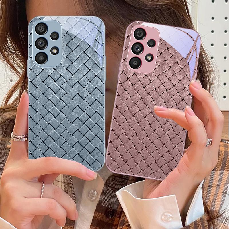Simple Checkered Black For Samsung Galaxy S10 4G S20 11E 30 S21 21Fe 22 S24 Pro S23 Ultra 5G S8 S9 Tempered Glass Phone Case