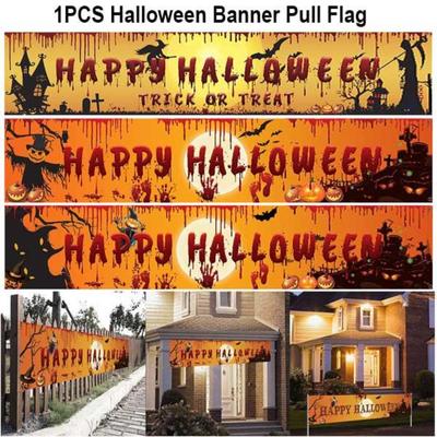 Halloween Banner Pull Flag Party Celebrate Foldable Hanging Home Outdoor Decor