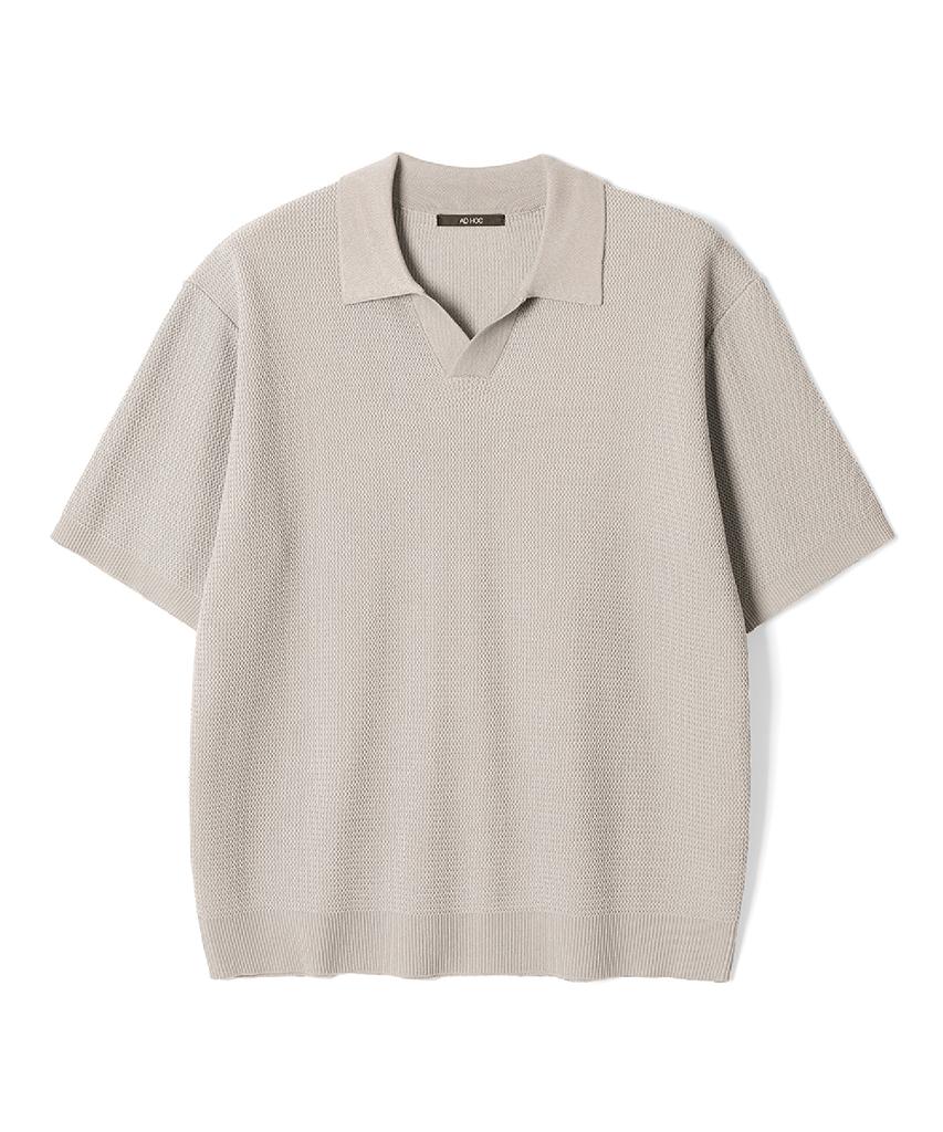 ADHOC Men'S Summer Open Collar Neck Knit (Lt-Beige) (Hc4Ska2)