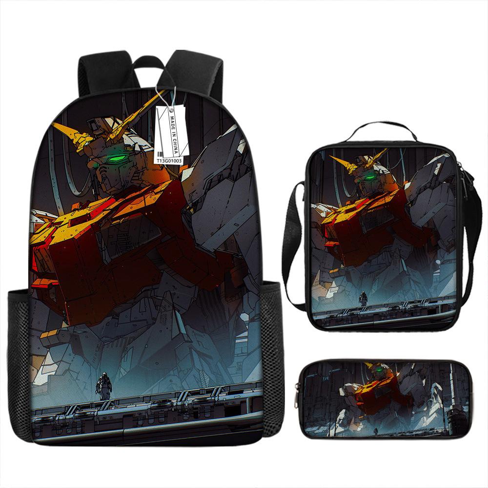 Gundam Backpack 3D Pattern Anime Backpack Student Printed School Bag Three-piece Set