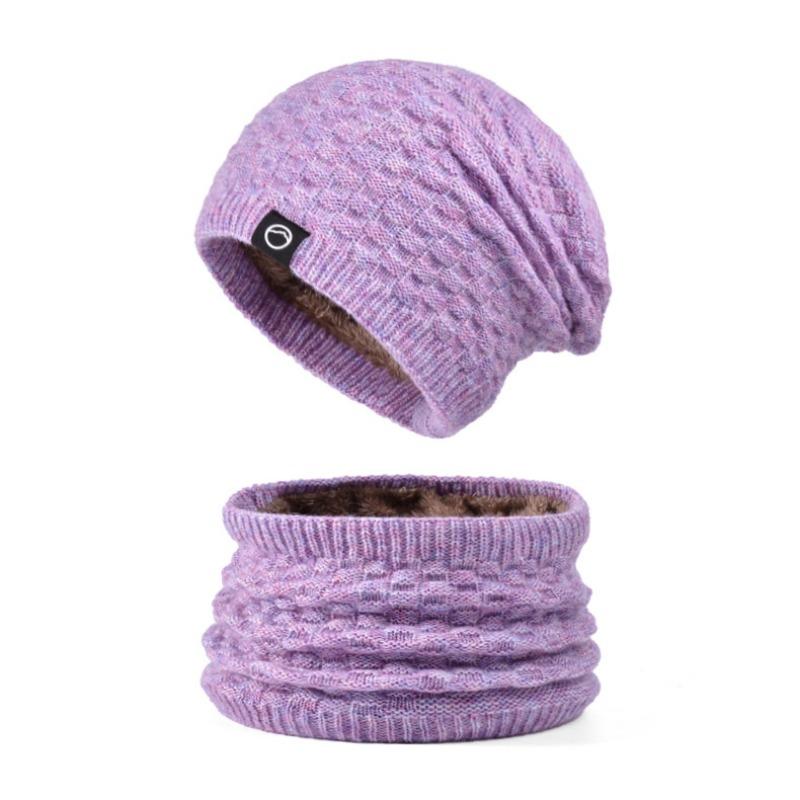 Winter hat, scarf set, women's outdoor cold protection and warmth, knitted hat, fleece ear protector, pullover, wool hat.