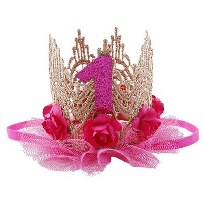 Flitrovaná korunka Roční párty dekorace Happy Birthday Birthday Party Čepice Dětská Dívčí Krajka Síťovaná Korunní princezna Růžové zlato Růže