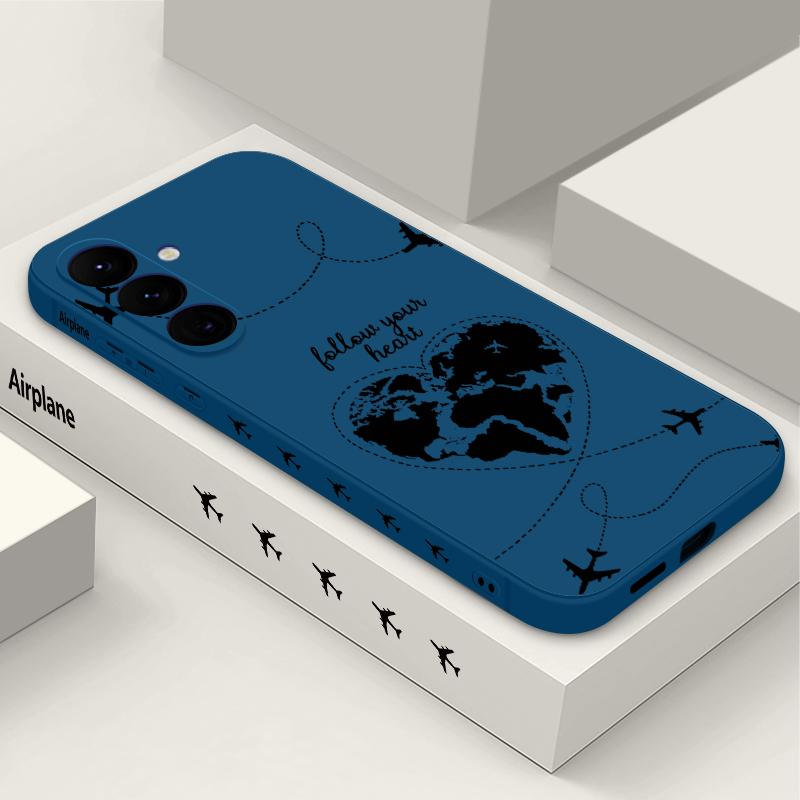 S25 FE Case Airplane Heart Map Print Cover For Samsung Galaxy S26 S25 Ultra S24 Plus S23 S22 S21 FE A14 A34 A54 A15 A25 A35 A55 A16 A26 A36 A56 A17 5G