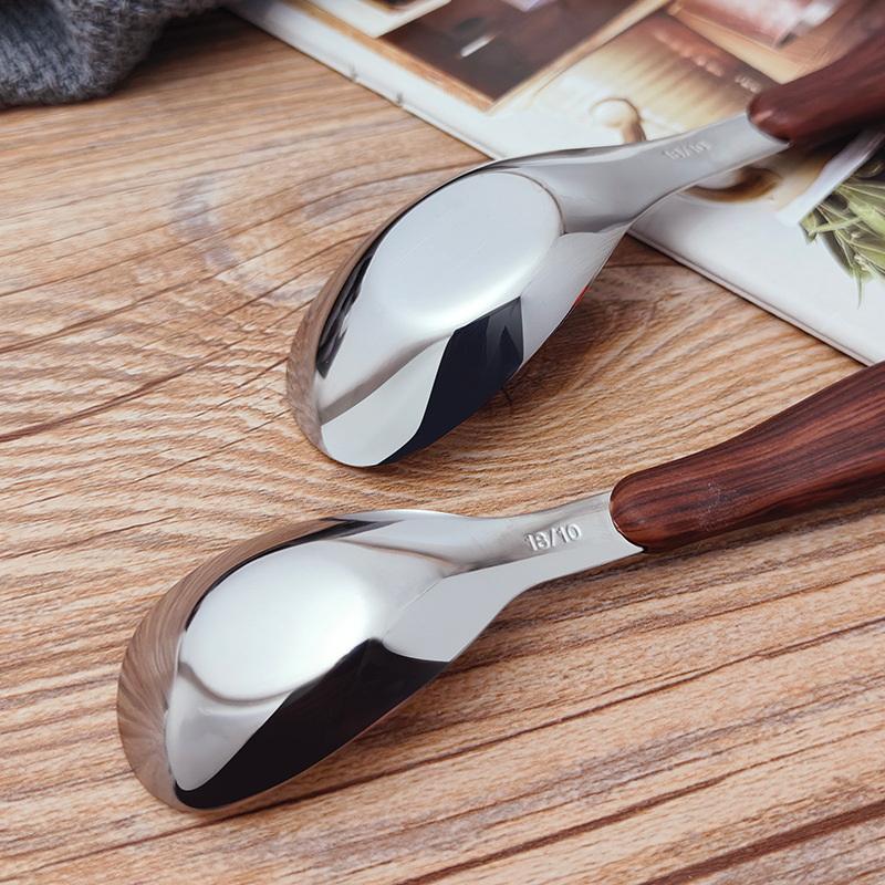 Stainless Steel Spoon With Imitation Wood Grain Handle Home Kitchen Tableware Dinnerware Dinner Dessert Rice Soup Spoons Gadgets