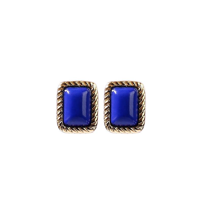 Aieryuan S925 Silver Needle Gold-Plated Lapis Lazuli Square Minimalist Stud Earrings